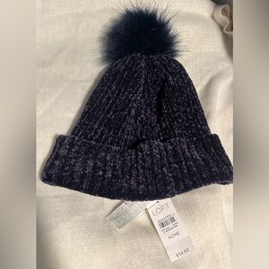 LOFT Navy Blue Pom-Pom Beanie
